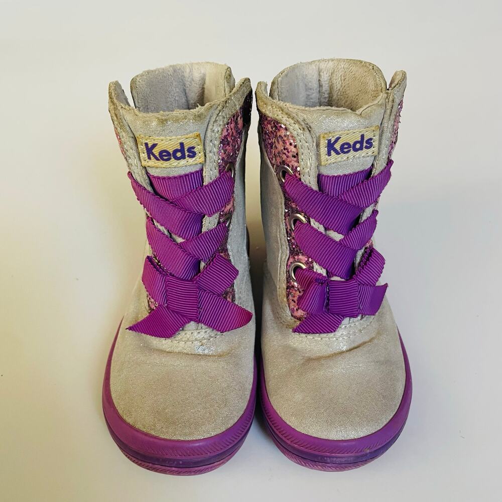 Keds Maisie Boot Toddler Girls Sz 6.5 High Top Sneakers Grey Purple Glitter